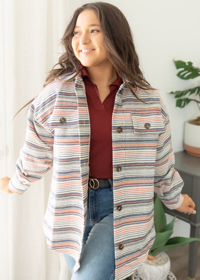Thea Ivory Striped Shacket