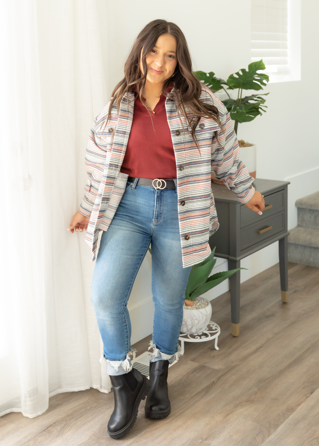 Thea Ivory Striped Shacket