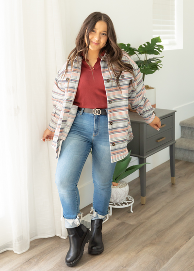 Thea Ivory Striped Shacket