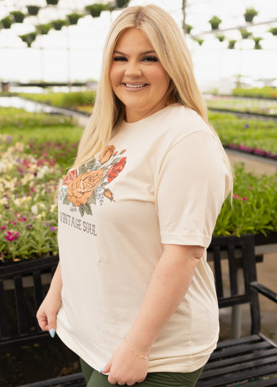 Plus size vintage soul cream tee with short sleeves