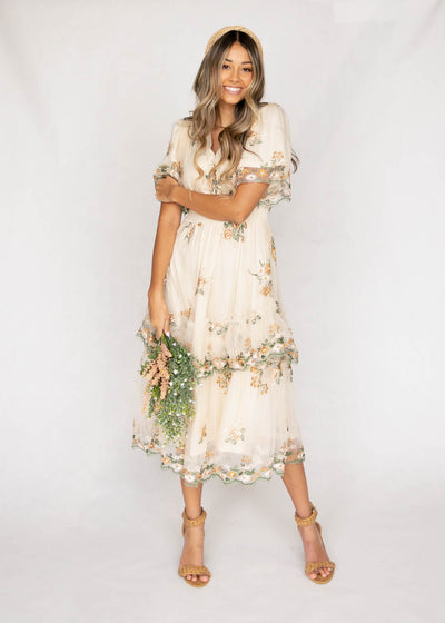 Wild flower taupe dress