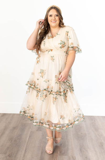 Plus size wild flower taupe dress