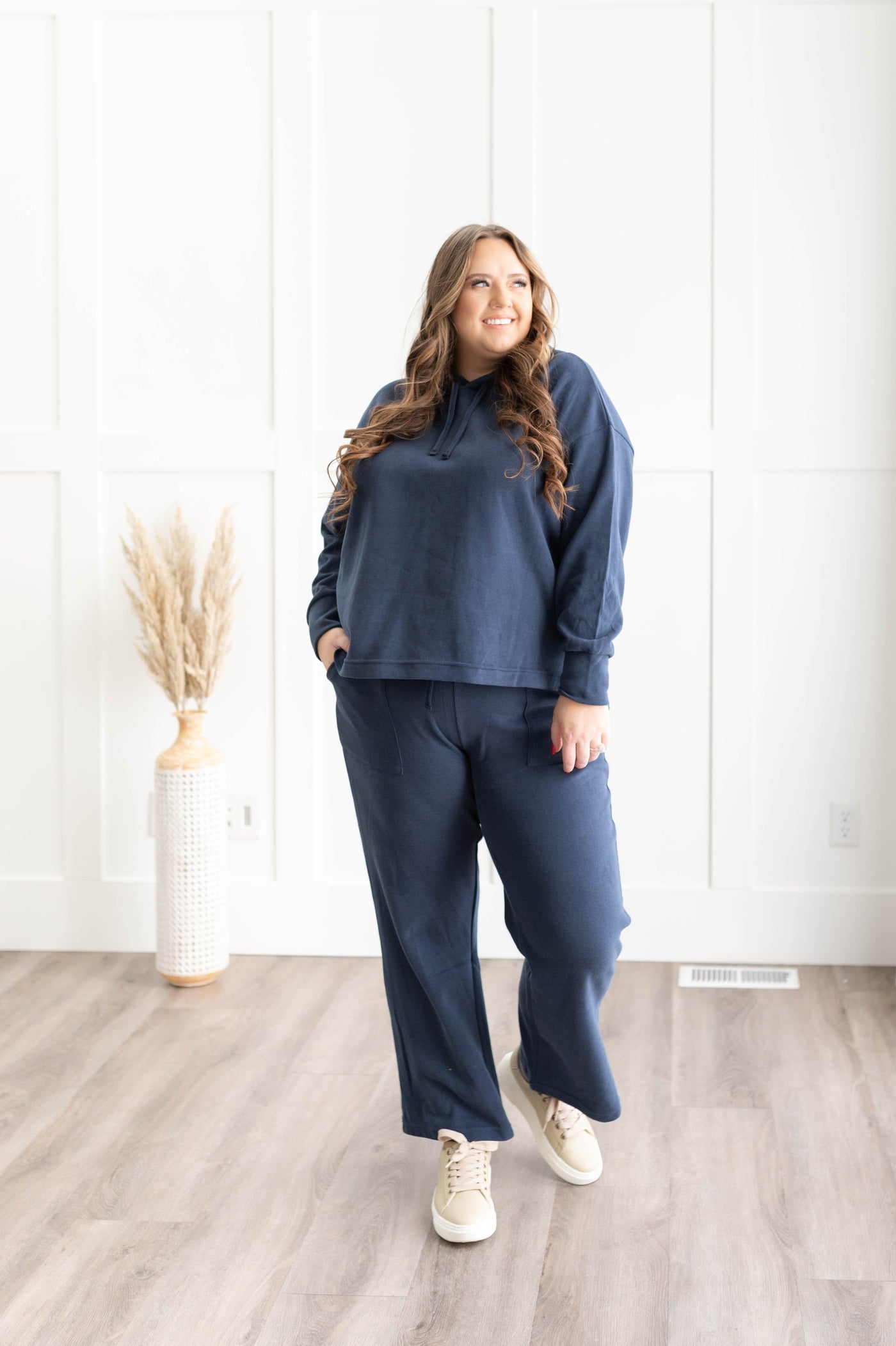Plus size navy set with a hood and long pants