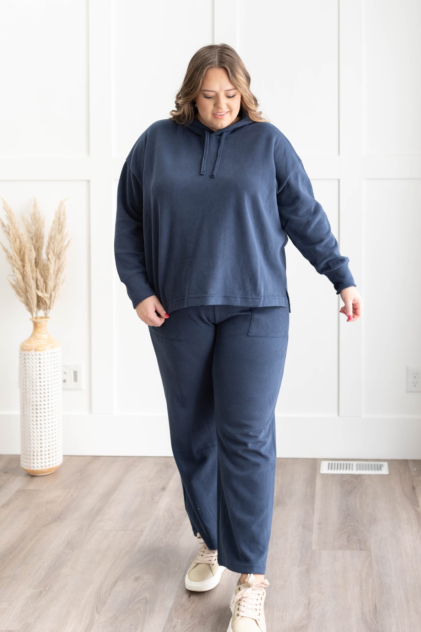 Plus size navy set with pockets and a hood