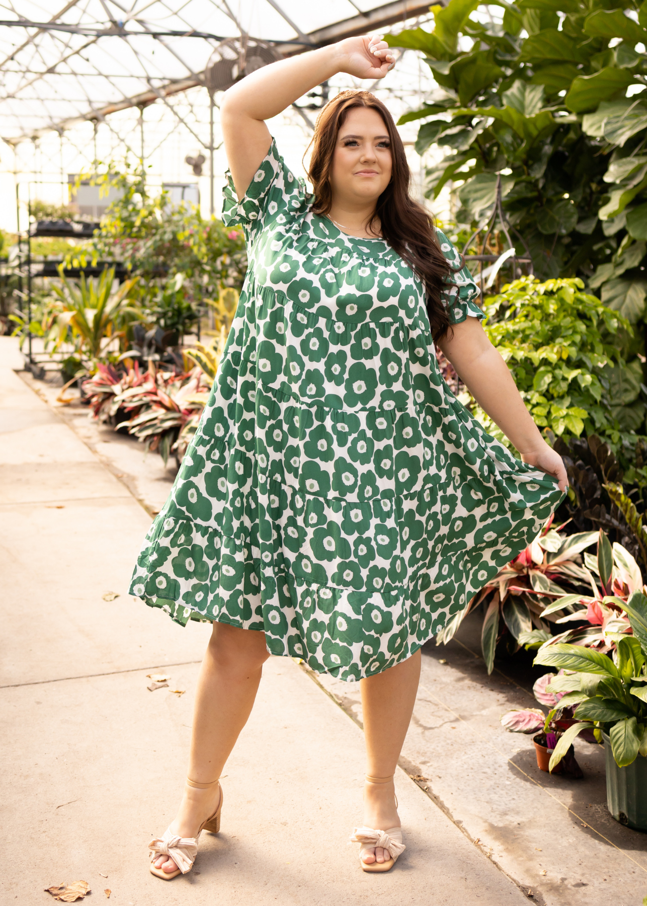 Plus size green floral dress