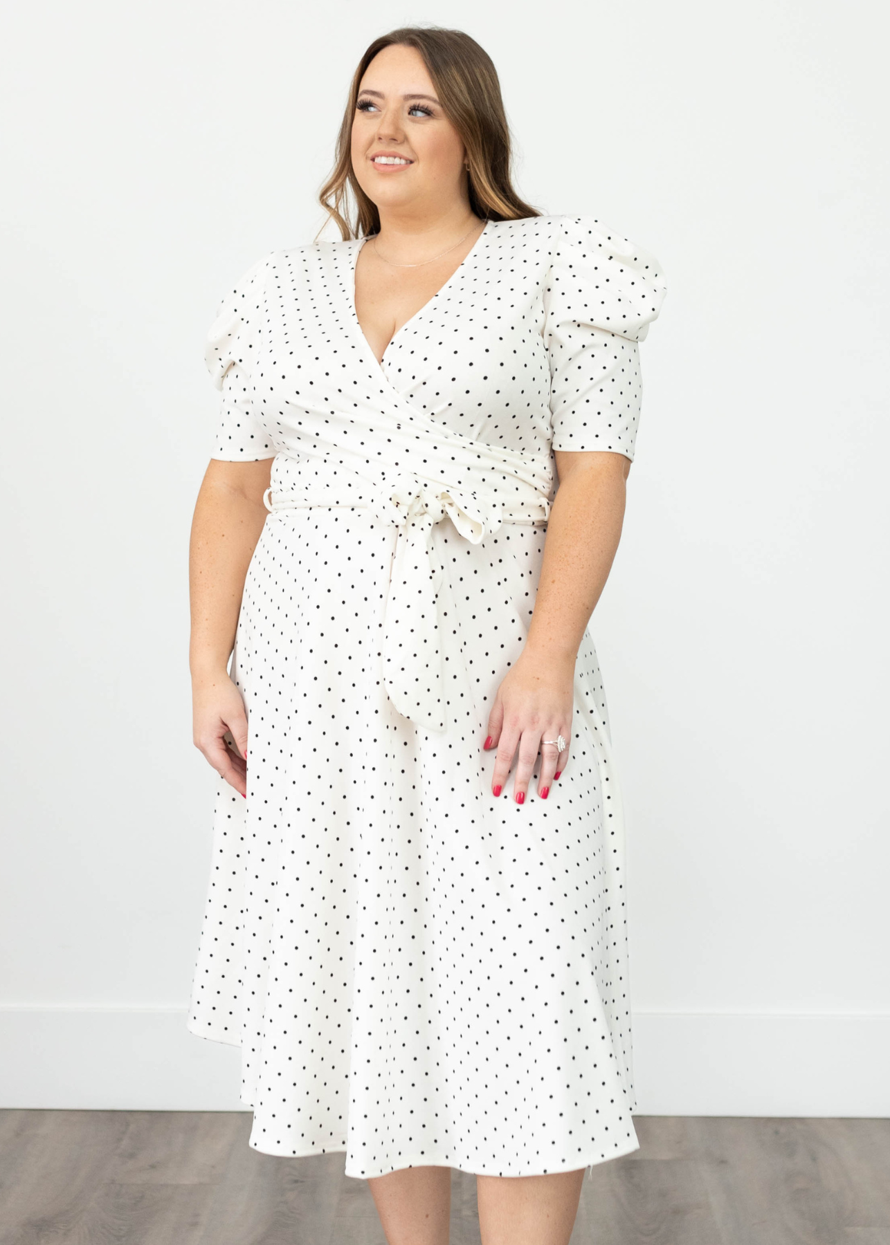 Plus size white dot dress