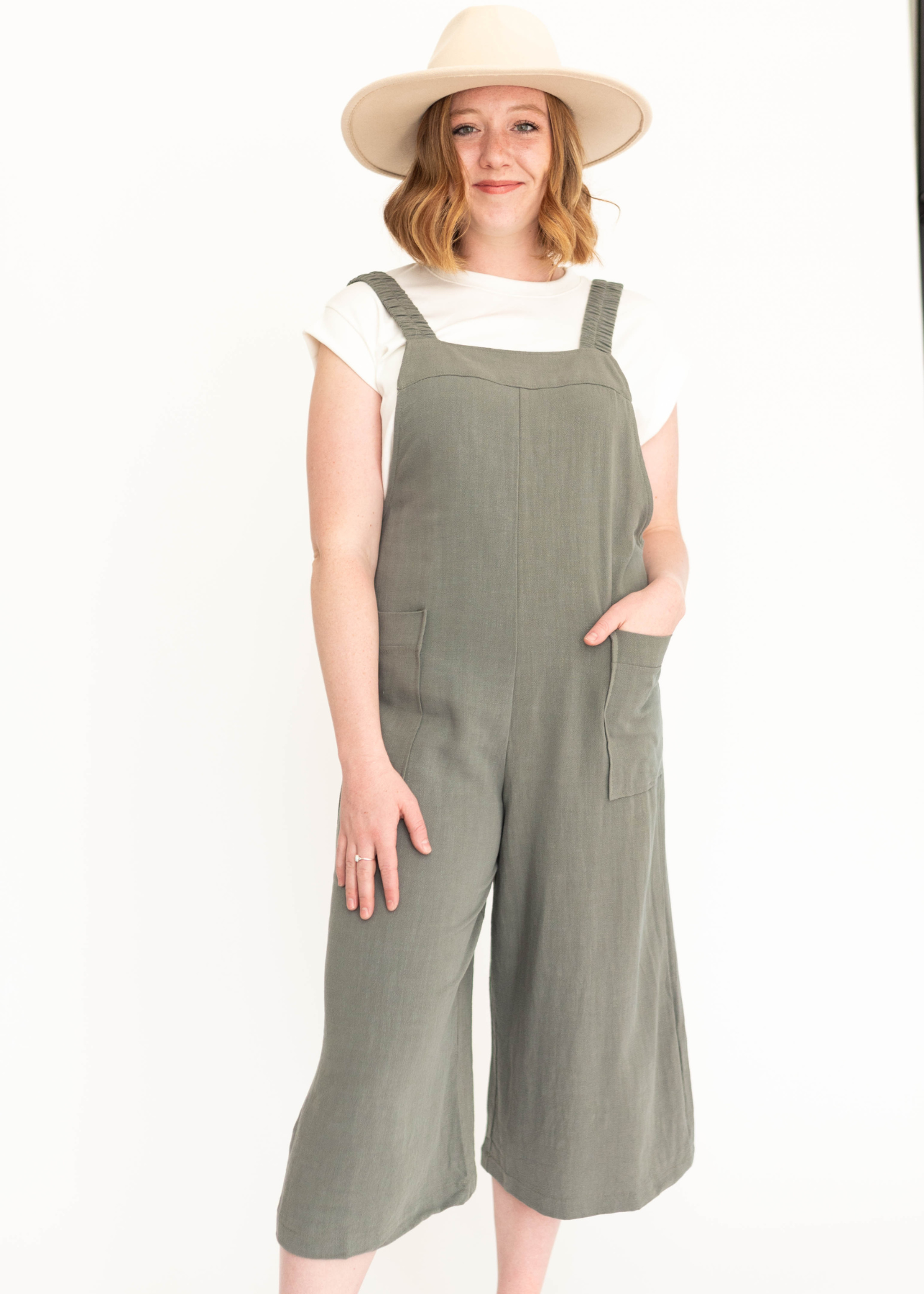 Medium olive green jumpsuit with pockets