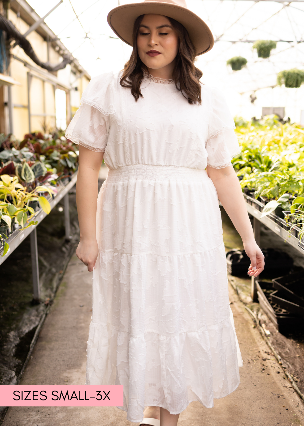 Plus size white floral dress
