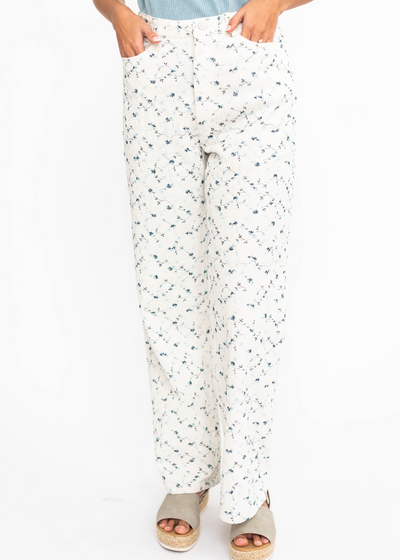 Ivory floral pants with pockets